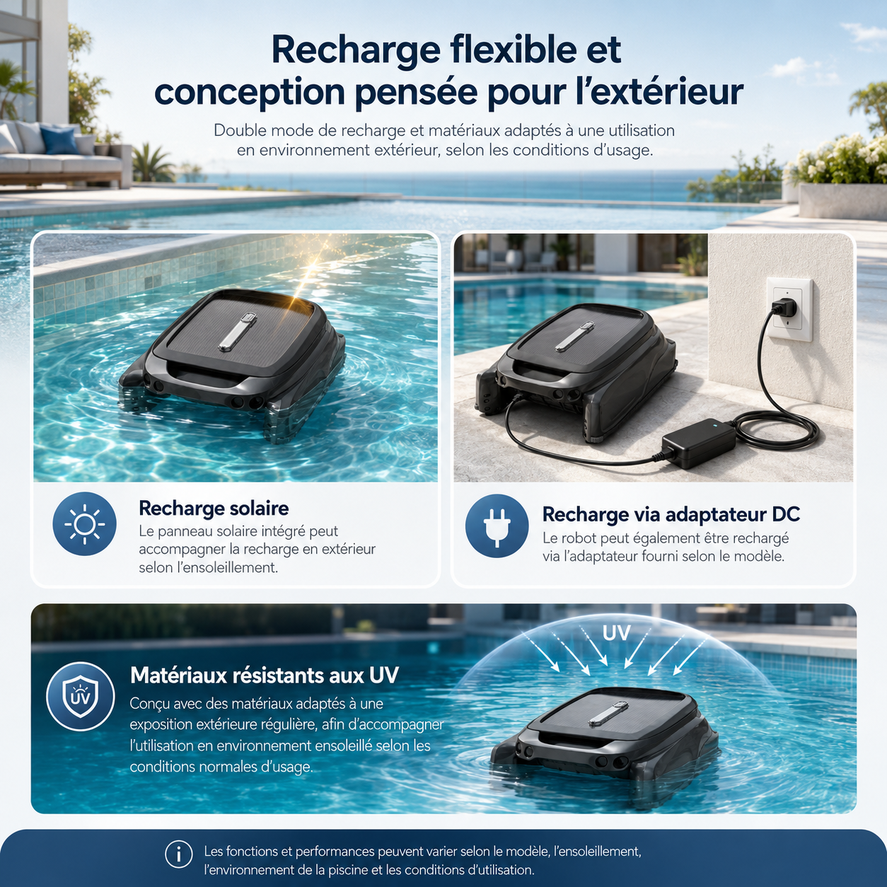 PureBotic SurfaceBot S1 — Robot écumeur de piscine sans fil avec alimentation solaire et application mobile
