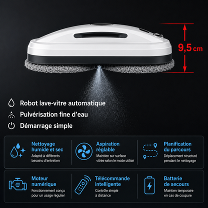 PureBotic GlassBot S560 — Robot lave-vitre automatique 5600 Pa avec 3 modes de nettoyage et sécurité anti-chute