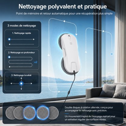 PureBotic GlassBot X4 — Robot lave-vitre automatique ultrasonique 5300 Pa avec application et télécommande